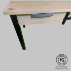 StudioMesh Desk with solid spruce top, steel legs and mesh storage shelf by Form & Grain.